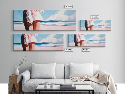 Ocean Breeze, White Dress, Canvas Print, Beach Wall Art, Minimalist Art, Relaxing Home Decor, Blue Sky Painting, Modern Wall Art