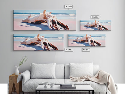 Driftwood, Ocean Waves, Canvas Print, Coastal Wall Art, Beach House Decor, Minimalist Seascape, Natural Tones, Boho Home Aesthetic