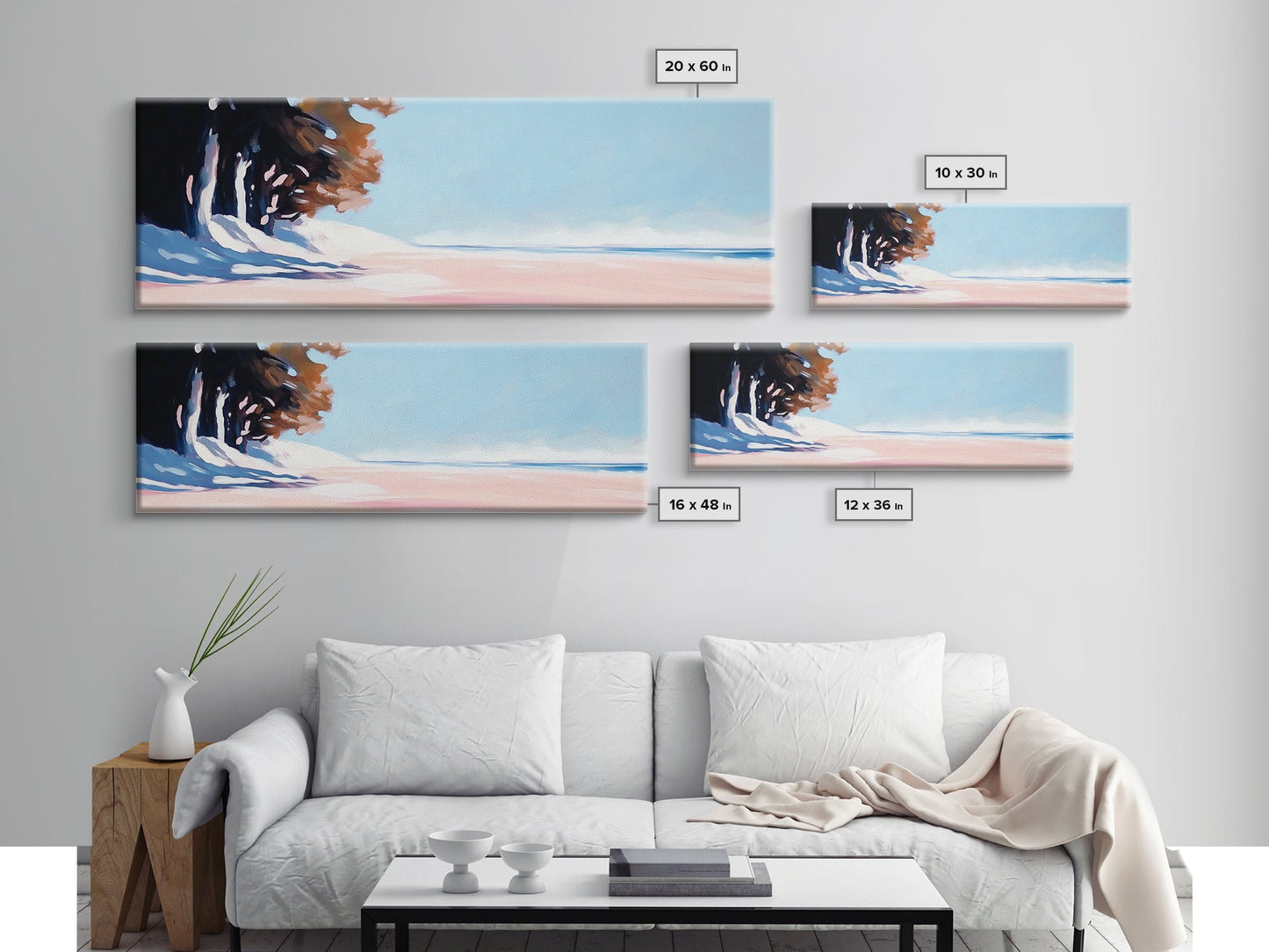 Tranquil Horizon, Minimalist Seascape, Coastal Escape, Soft Pastel Beach, Canvas Print, Relaxing Living Room Wall Art, Boho Decor