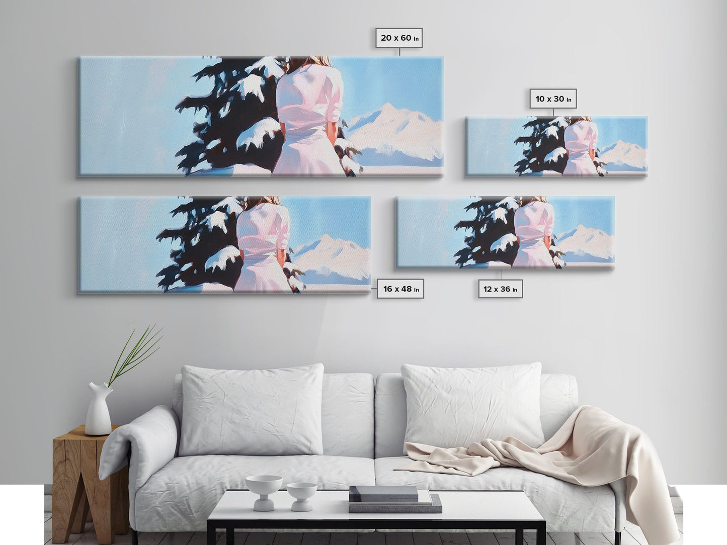 Winter Scene, Snowy Pines, Woman Outdoors, Framed Canvas Print, Christmas Wall Art, Cozy Winter Decor, Rustic Cabin Art, Nature