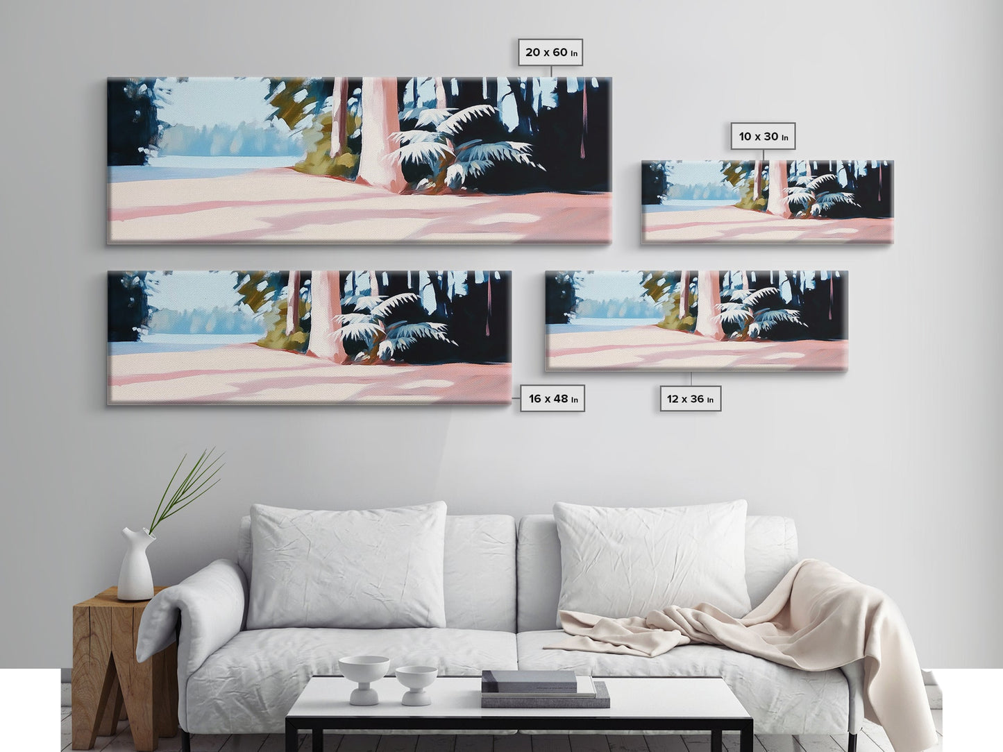 Waldweg, sonnenbeschienene Bäume, idyllische Natur, gerahmter Leinwanddruck, beruhigende Wanddekoration, moderne Landschaftsmalerei, Wohnzimmerkunst, gemütliche Einrichtung