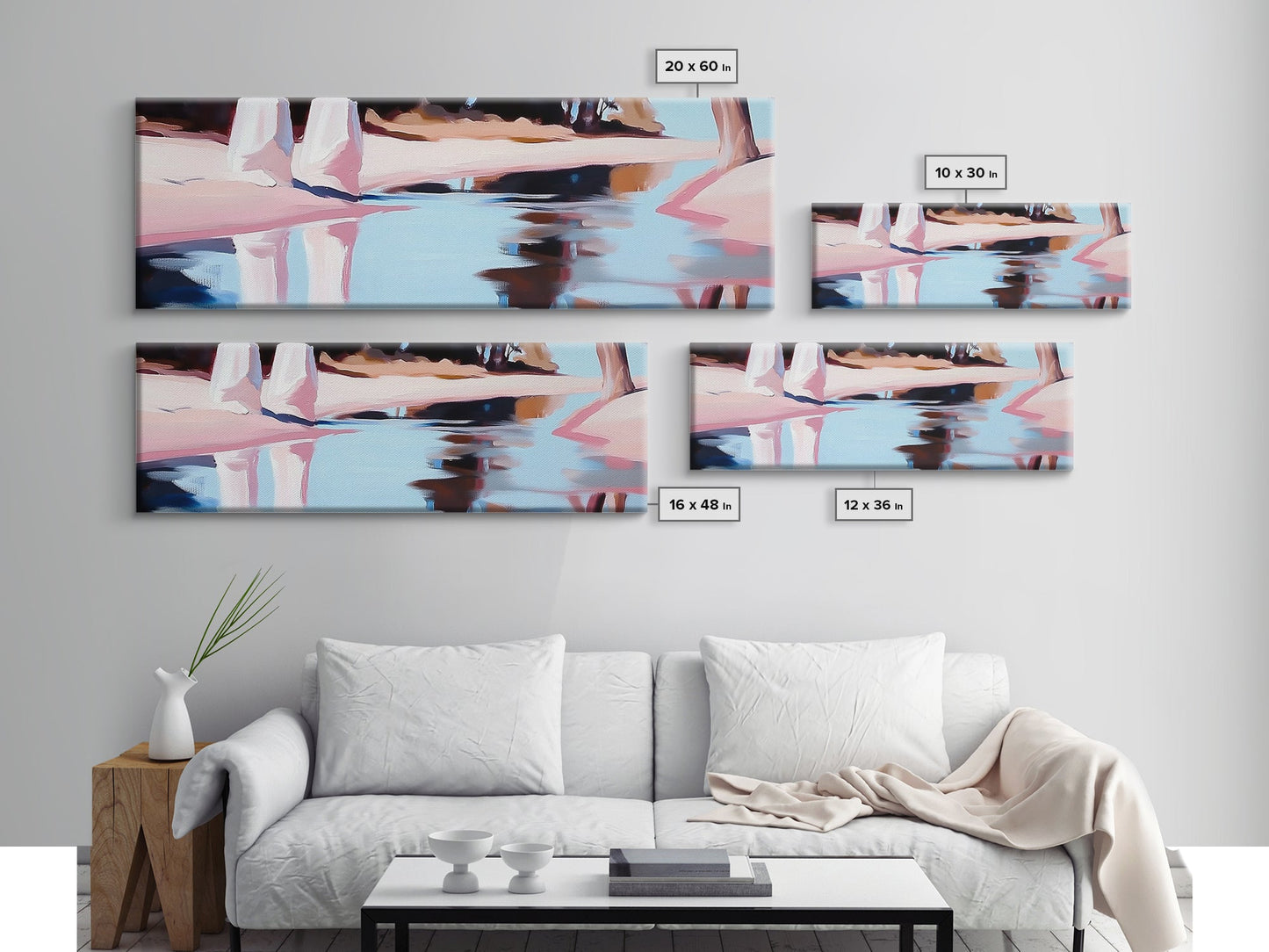 Flussufer, Wasserspiegelungen, Ruhige Szene, Gerahmter Leinwanddruck, Beschauliche Wandkunst, Zen-Wohndekoration, Neutrale Landschaft, Modern