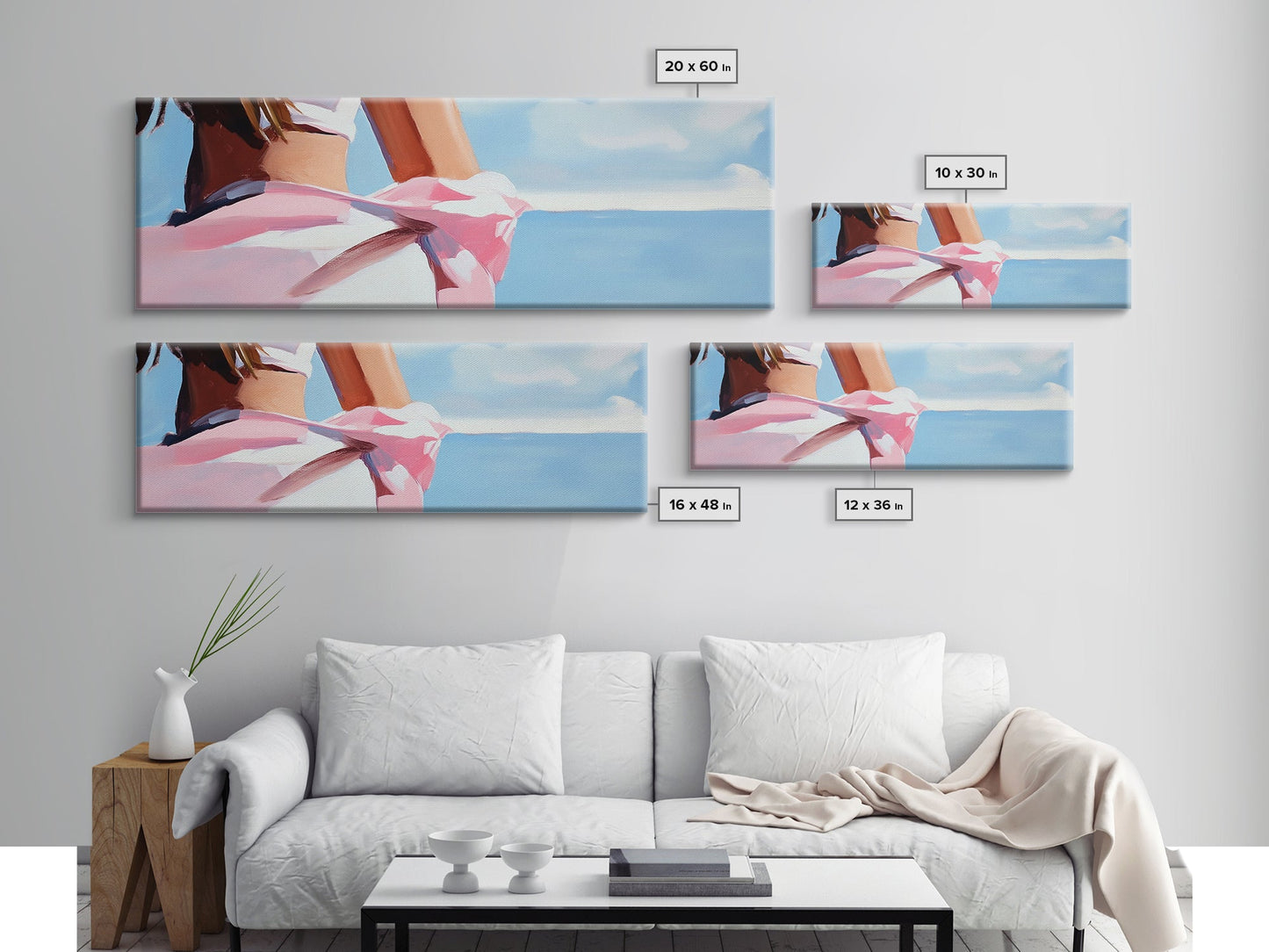 Woman on Beach, Windy Dress, Ocean Breeze, Framed Canvas Print, Feminine Wall Art, Boho Home Decor, Coastal Aesthetic, Bedroom