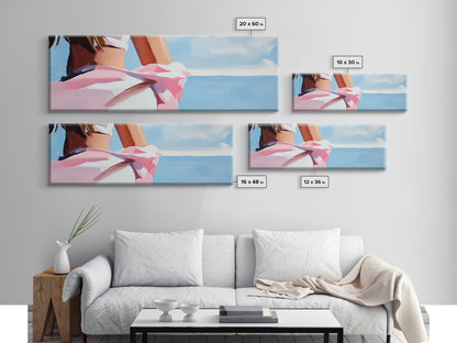 Woman on Beach, Windy Dress, Ocean Breeze, Framed Canvas Print, Feminine Wall Art, Boho Home Decor, Coastal Aesthetic, Bedroom