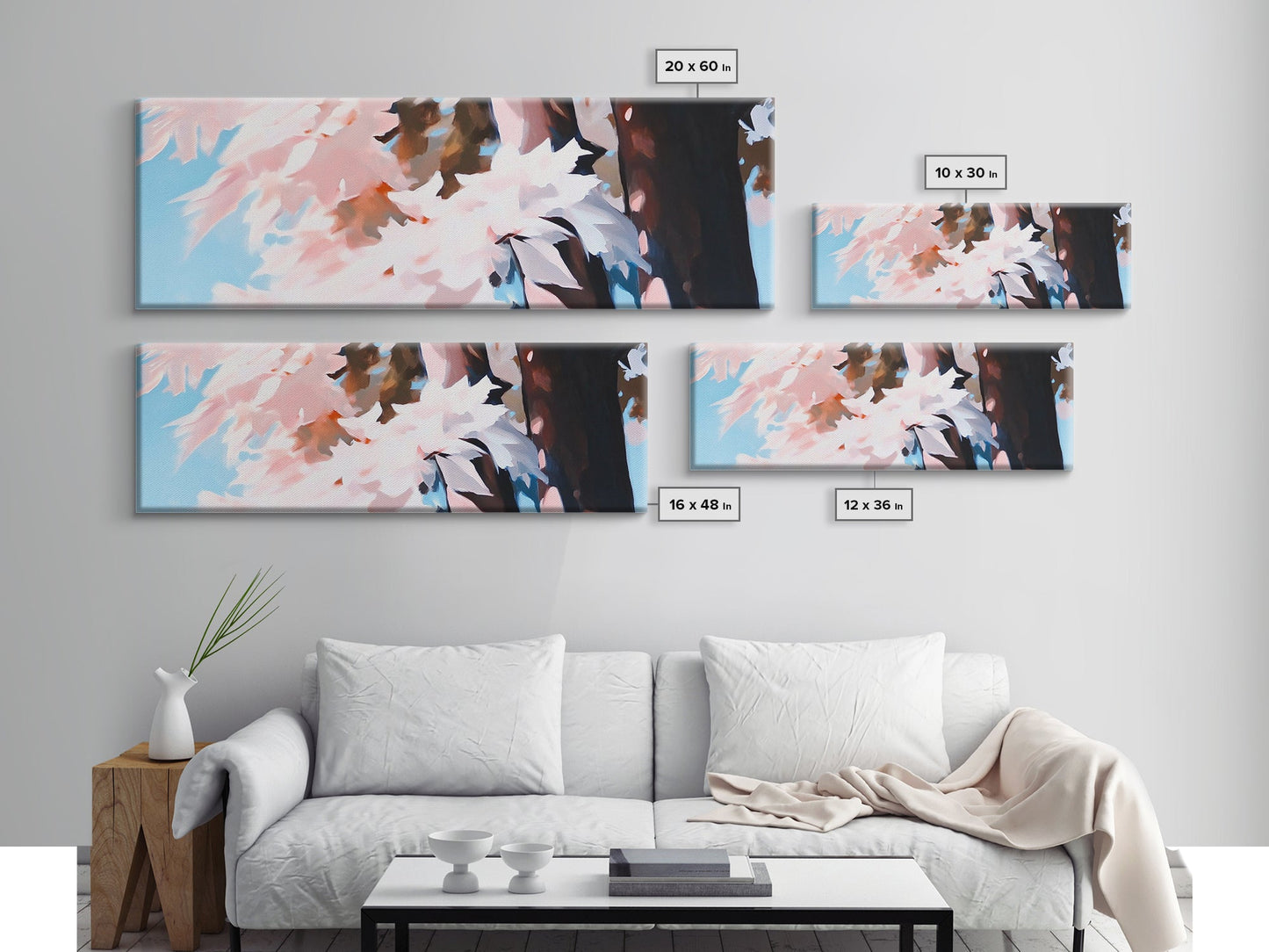 Pink Blossoms, Spring Wall Art, Boho Art, Feminine Aesthetic, Framed Canvas Print, Bedroom Decor, Soft Pastel Art, Nature Painting