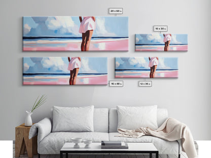 Woman by Ocean, Beach Reflection, Serenity Art, Framed Canvas Print, Modern Coastal Decor, Minimalist Wall Art, Bedroom Artwork