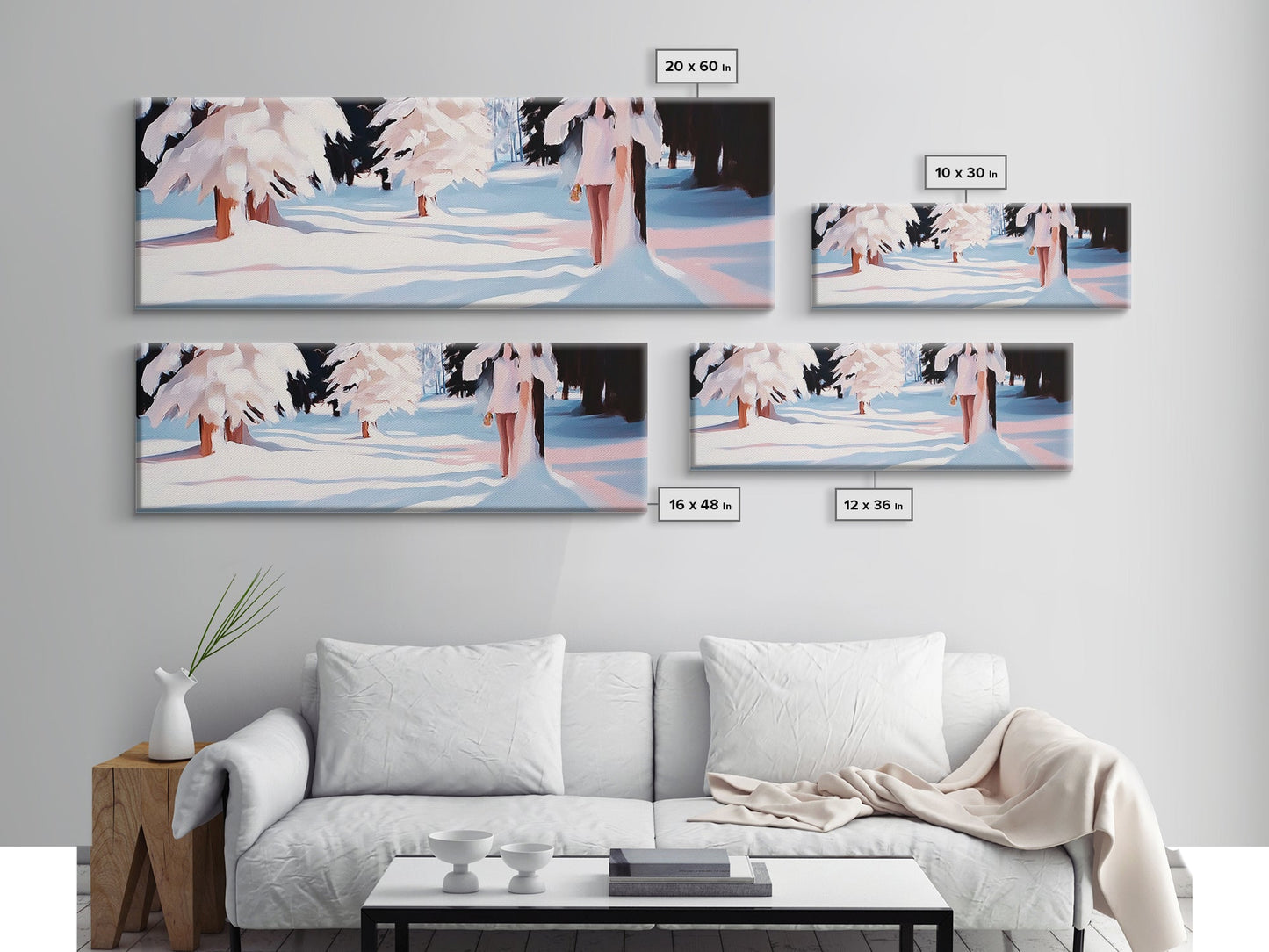 Snowy Forest, Winter Scene, Tranquil Beauty, Framed Canvas Print, Cozy Wall Art, Christmas Home Decor, Minimalist Winter Artwork