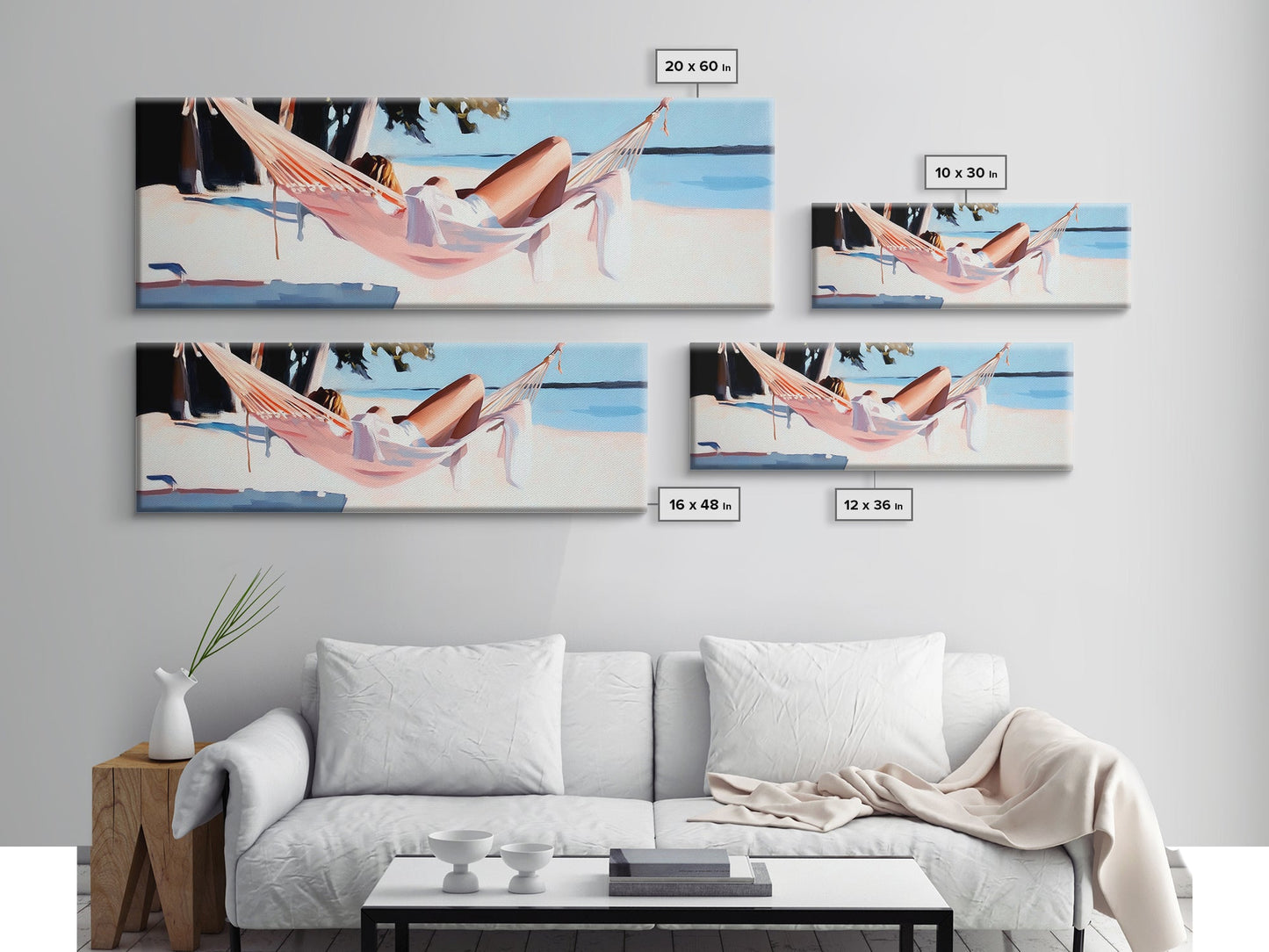 Hammock Rest, Relaxation, Coastal, Framed Canvas Print, Beach House Decor, Summer Vibes, Minimalist Art, Bedroom Wall Art, Boho Aesthetic