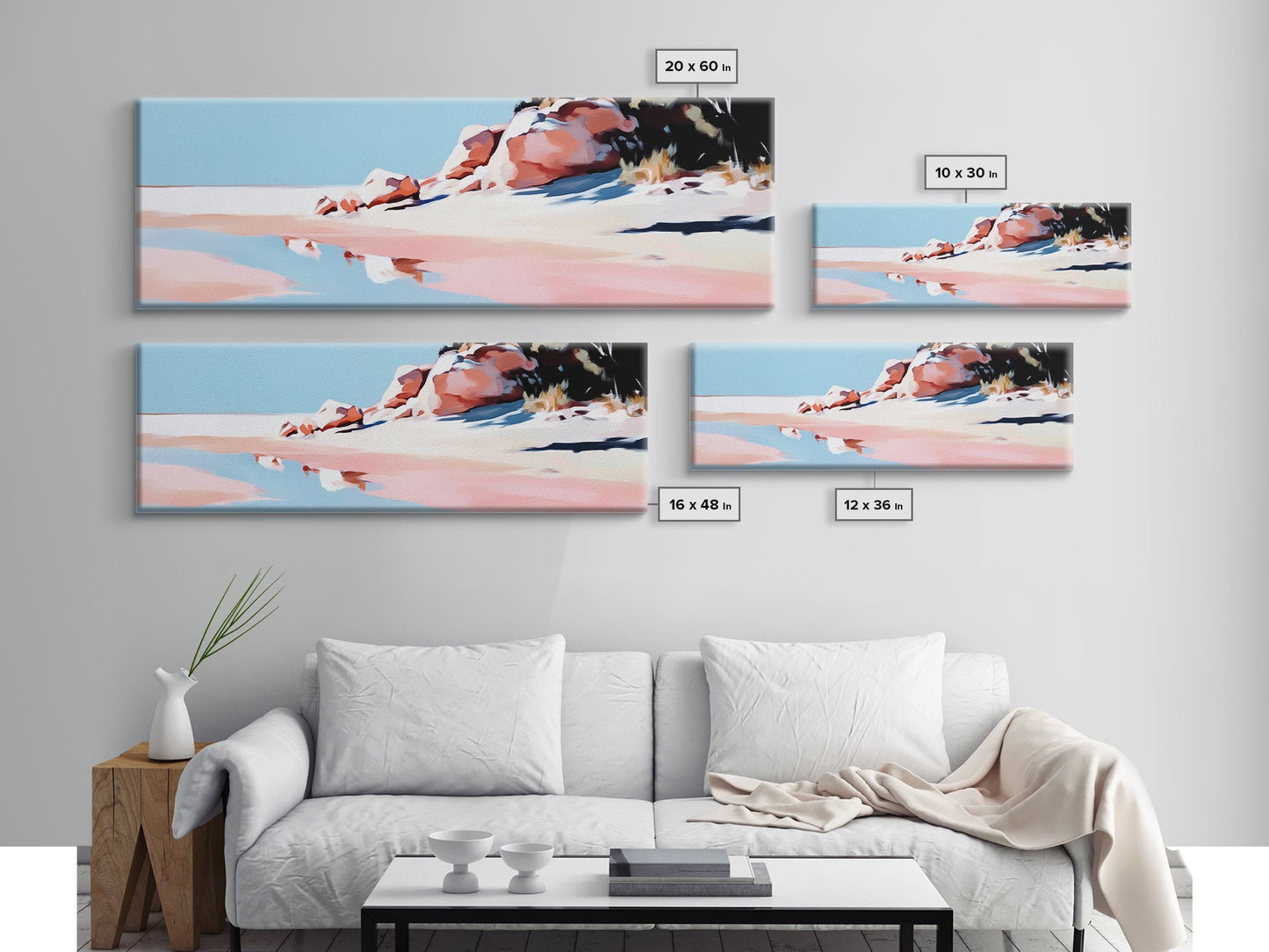 Pink Sands, Beach Art, Coastal Print, Framed Canvas Print, Ocean Wall Art, Soft Pastel Landscape, Minimalist Beach Decor, Living Room Art