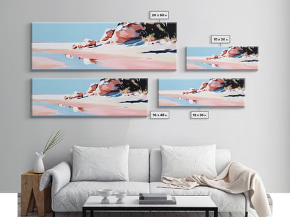 Pink Sands, Beach Art, Coastal Print, Framed Canvas Print, Ocean Wall Art, Soft Pastel Landscape, Minimalist Beach Decor, Living Room Art