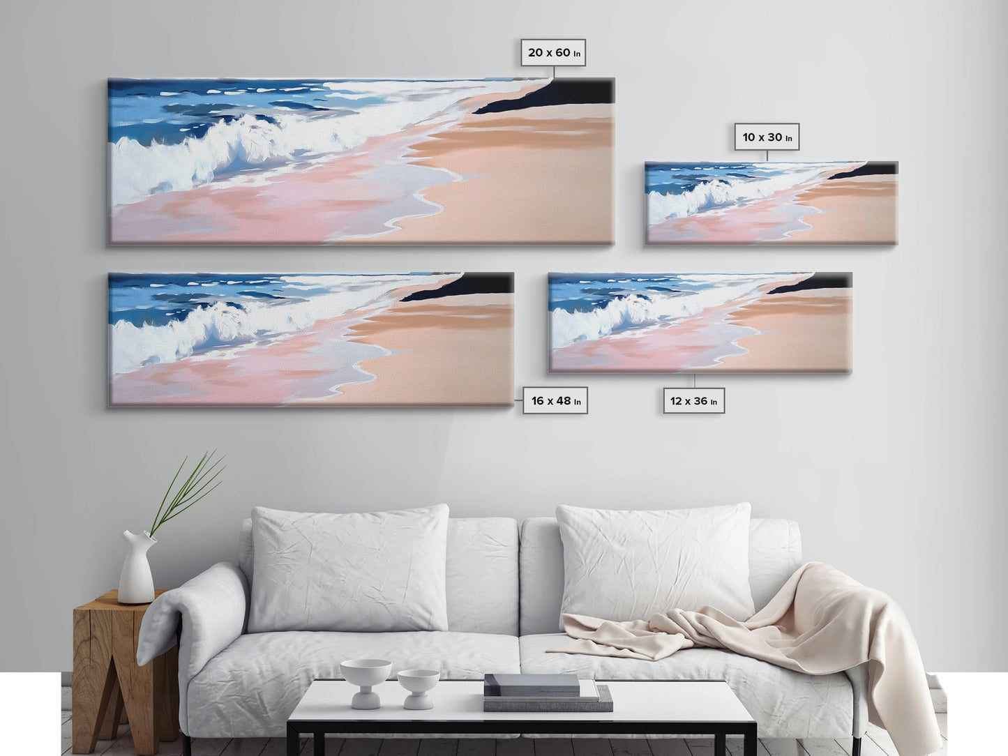 Tropical Shore, Waves Crashing, Serene Ocean, Coastal Canvas Print, Living Room Wall Art, Nautical Decor, Minimalist Beach Art