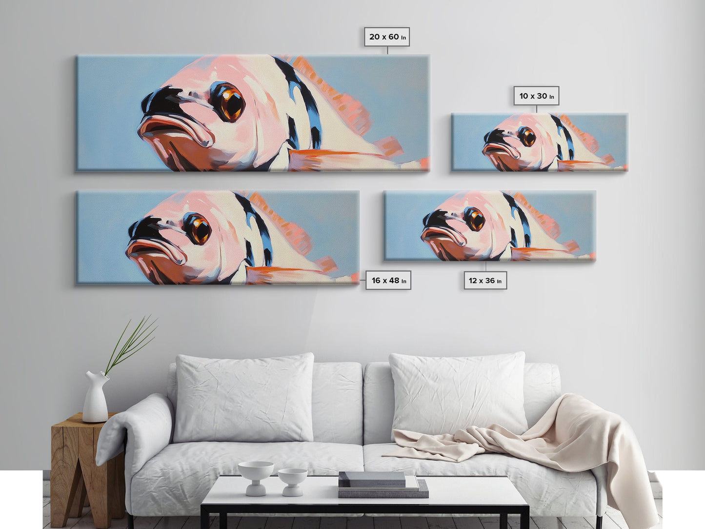 Vibrant Fish, Ocean Life, Marine Art, Framed Canvas Print, Coastal Wall Decor, Nautical Living Room Art, Tropical Fish Painting