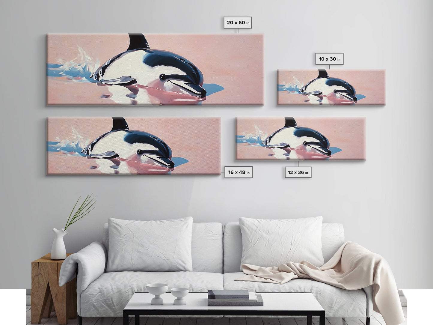 Playful Dolphin, Ocean Waves, Marine Life, Framed Canvas Print, Nautical Wall Art, Beach House Decor, Living Room Coastal Art