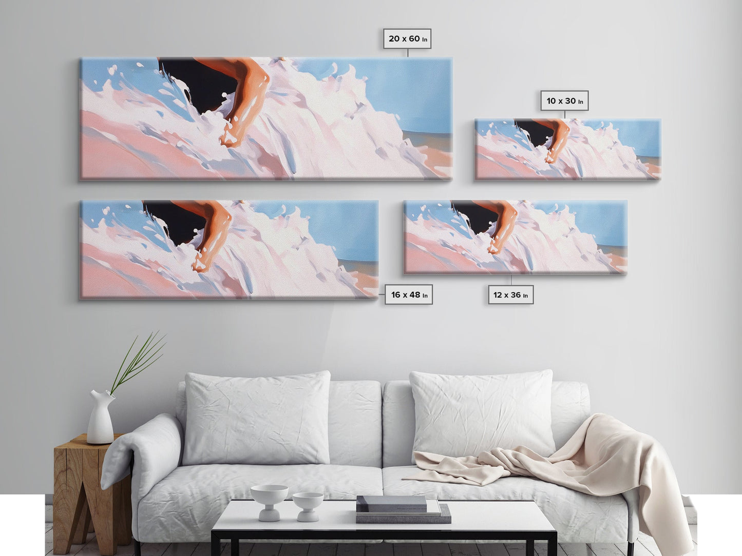 Abstract Ocean Waves, Coastal Wall Art, Beach Aesthetic, Pastel Seascape, Large Canvas Print, Minimalist Art, Living Room Decor