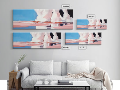 Ocean Reflection, Pink Waves, Abstract Seascape, Modern Coastal Art, Minimalist Decor, Framed Canvas Print, Living Room Wall Art