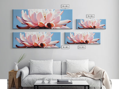 Pink Lotus, Floral Wall Art, Elegant Home Decor, Framed Canvas Print, Feminine Aesthetic, Botanical Art, Water Lily Painting