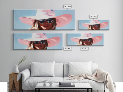 Sun Hat, Fashion Art, Glamorous Woman, Feminine Painting, Summer Aesthetic, Modern Chic, Bedroom Wall Decor, Framed Canvas Print