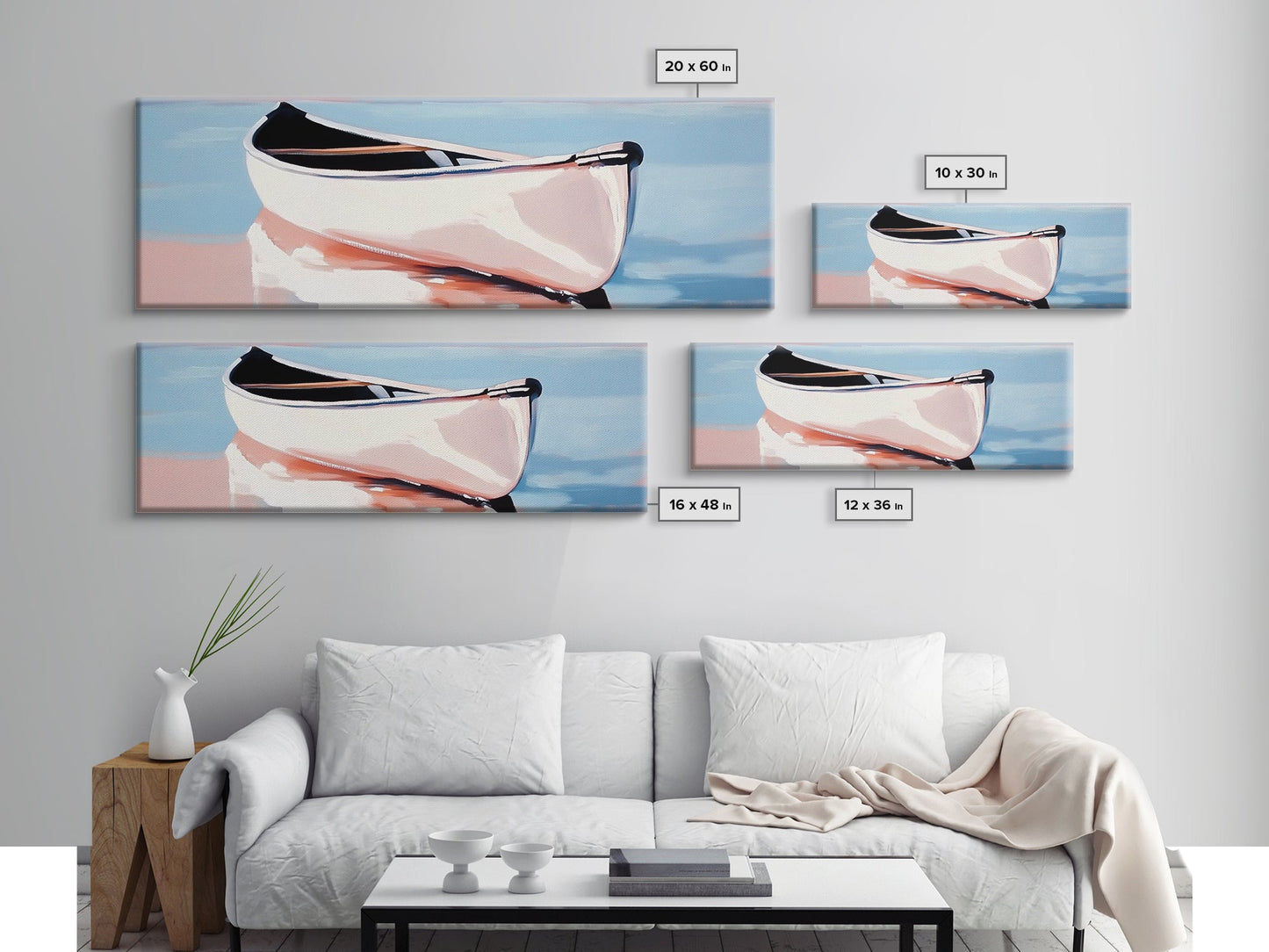 Reflection Boat, Calm Lake Art, Nautical Wall Decor, Framed Canvas Print, Coastal Serenity Art, Pastel Landscape, Living Room Wall Art