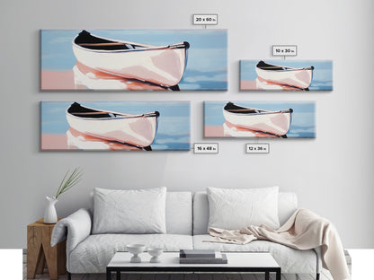 Reflection Boat, Calm Lake Art, Nautical Wall Decor, Framed Canvas Print, Coastal Serenity Art, Pastel Landscape, Living Room Wall Art