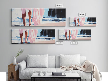 Ocean Waves, Feminine Beach Art, Coastal Minimalist Decor, Framed Canvas Print, Soft Pastel Seaside Art, Nautical Living Room Wall Art