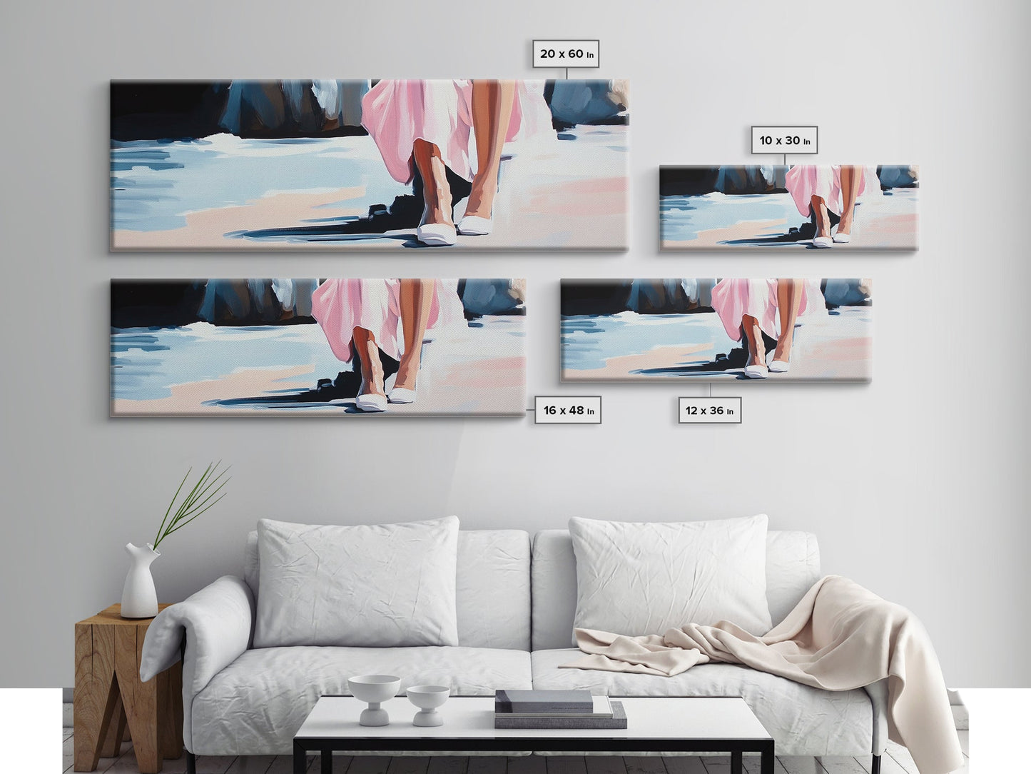 Seaside Elegance, Soft Beach Vibes, Ocean Walk Art, Framed Canvas Print, Feminine Coastal Decor, Seascape Painting, Summer Aesthetic