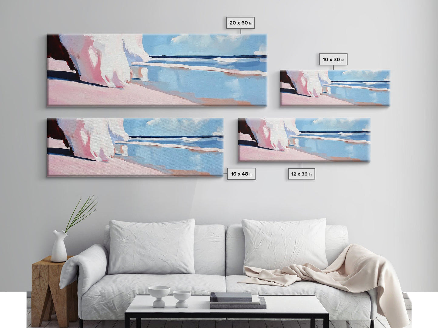 Pink Waves, Soft Beach Hues, Serene Seascape, Abstract Ocean, Framed Canvas Print, Minimalist Aesthetic, Bedroom Wall Art, Coastal Vibes