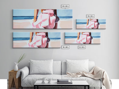 Beach Walk, Soft Waves, Feminine Coastal, Romantic Seascape, Framed Canvas Print, Boho Art, Bedroom Wall Art, Minimalist Aesthetic