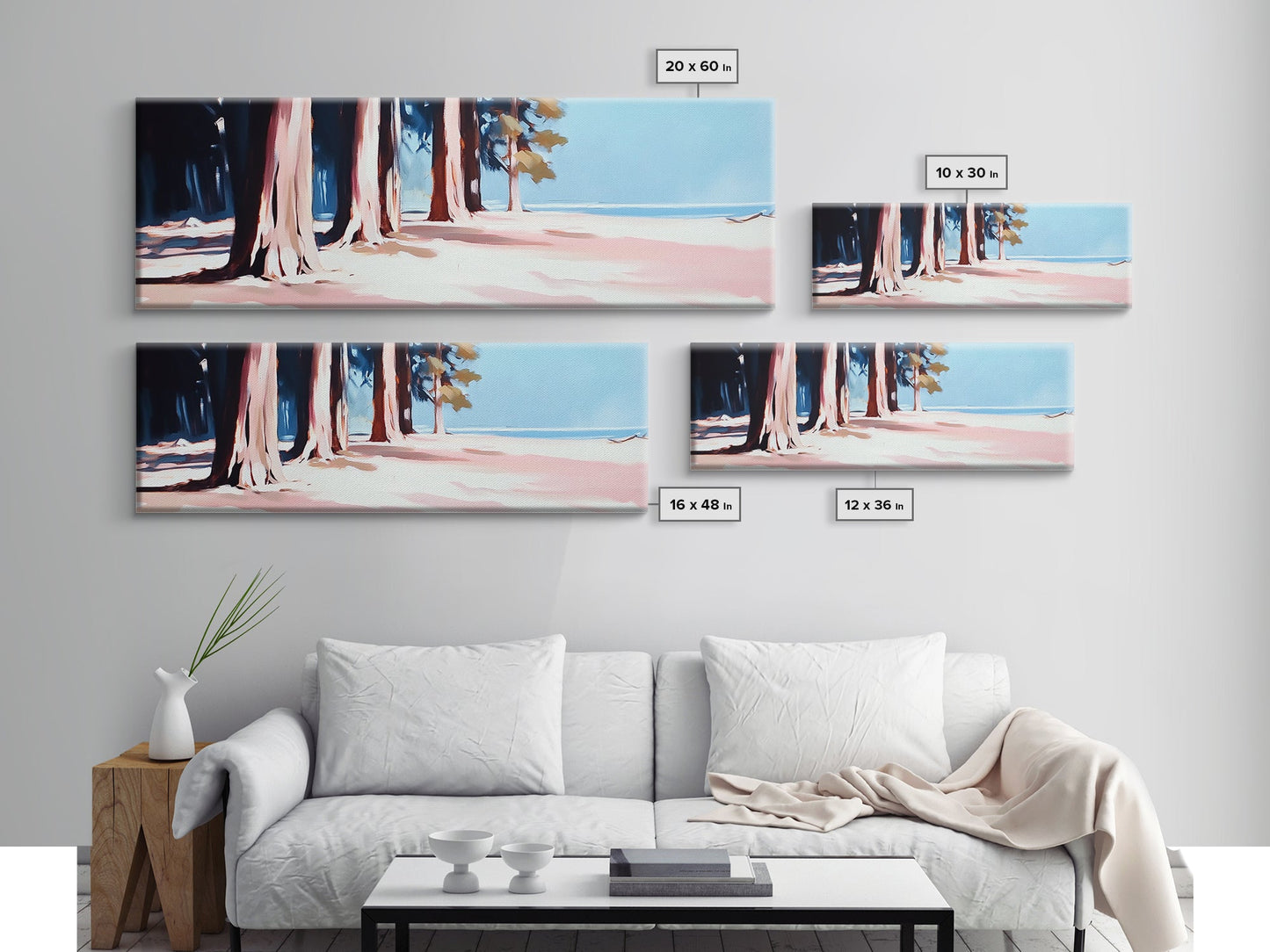 Tranquil Forest, Coastal Landscape, Minimalist Wall Art, Framed Canvas Print, Nature Decor, Beach House Wall Art, Boho Aesthetic