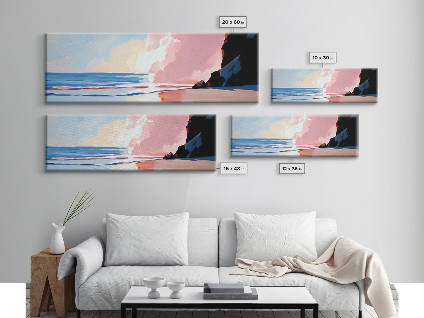 Ocean Sunset, Serene Beach, Coastal Decor, Canvas Print, Dreamy Seascape, Living Room Wall Art, Pastel Wall Art, Relaxing Artwork