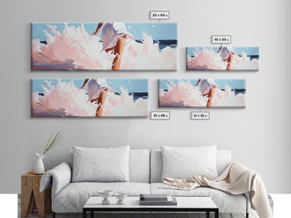 Woman in Waves, Coastal Elegance, Romantic Beach Art, Canvas Print, Ocean Aesthetic, Dreamy Home Decor, Living Room Wall Art