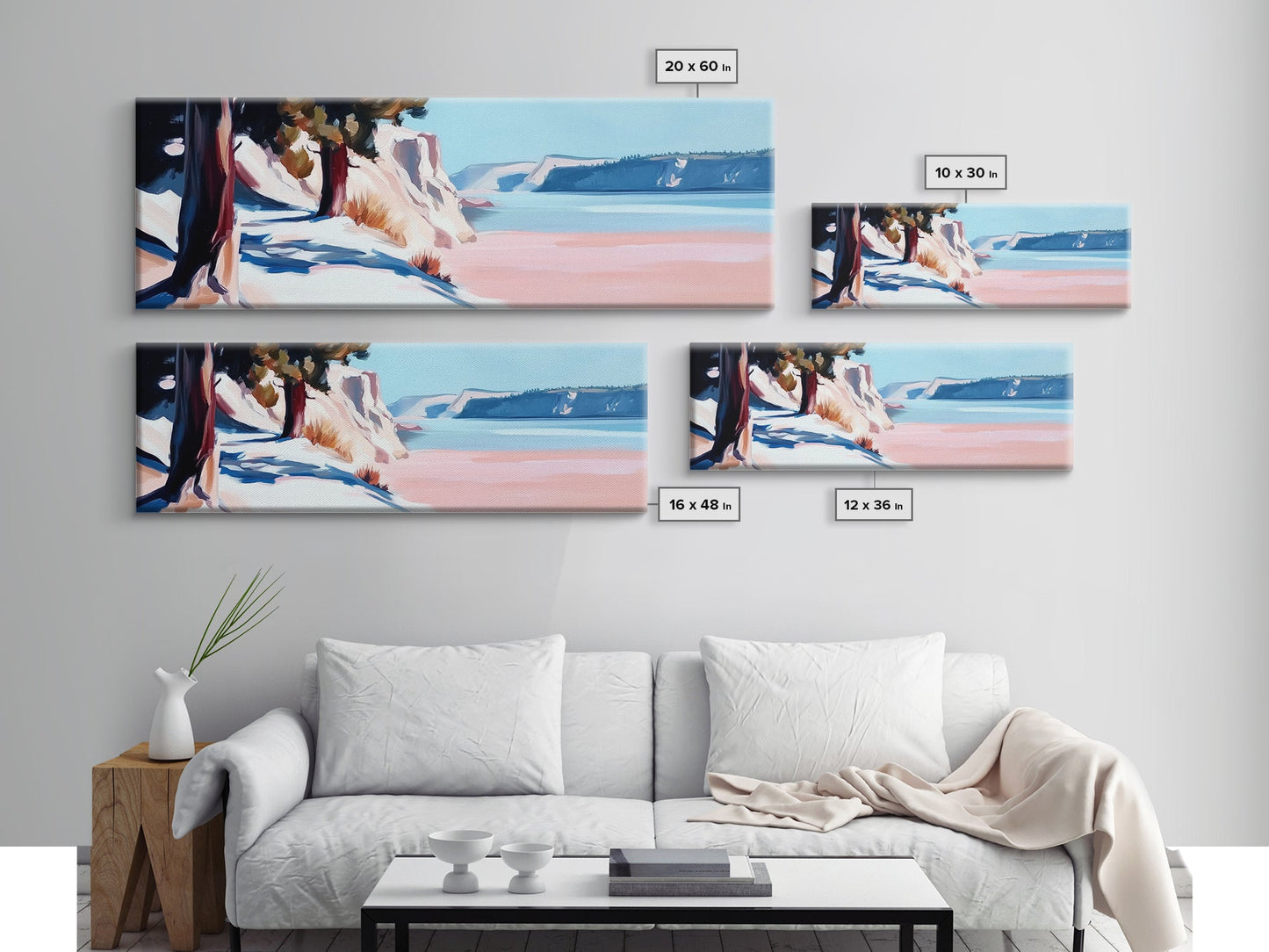 Lakeside Pines, Tranquil Forest Art, Nature Wall Decor, Framed Canvas Print, Minimalist Landscape, Serene Blue Tones, Office Wall Art