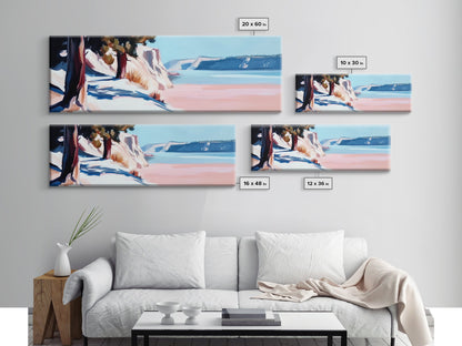 Lakeside Pines, Tranquil Forest Art, Nature Wall Decor, Framed Canvas Print, Minimalist Landscape, Serene Blue Tones, Office Wall Art