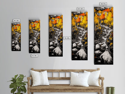 Autumn Forest, Golden Trees, River Path, Framed Canvas Print, Fall Landscape Art, Rustic Wall Decor, Cabin Art, Living Room Wall Art