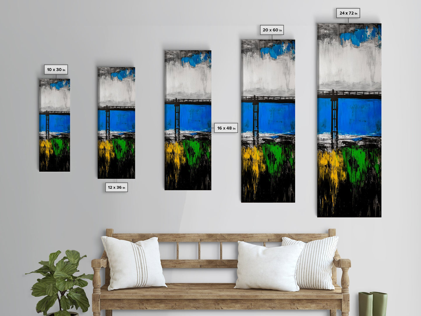 Bridge, Blue Water, Modern Abstract, Canvas Print, Contemporary Art, Urban Landscape, Minimalist Wall Art, Office Decor, Unique Home Art