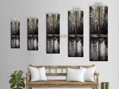 Reflective Trees, Monochrome Forest Painting, Minimalist Nature Art, Framed Canvas Print, Black and White Wall Art, Dining Room Decor