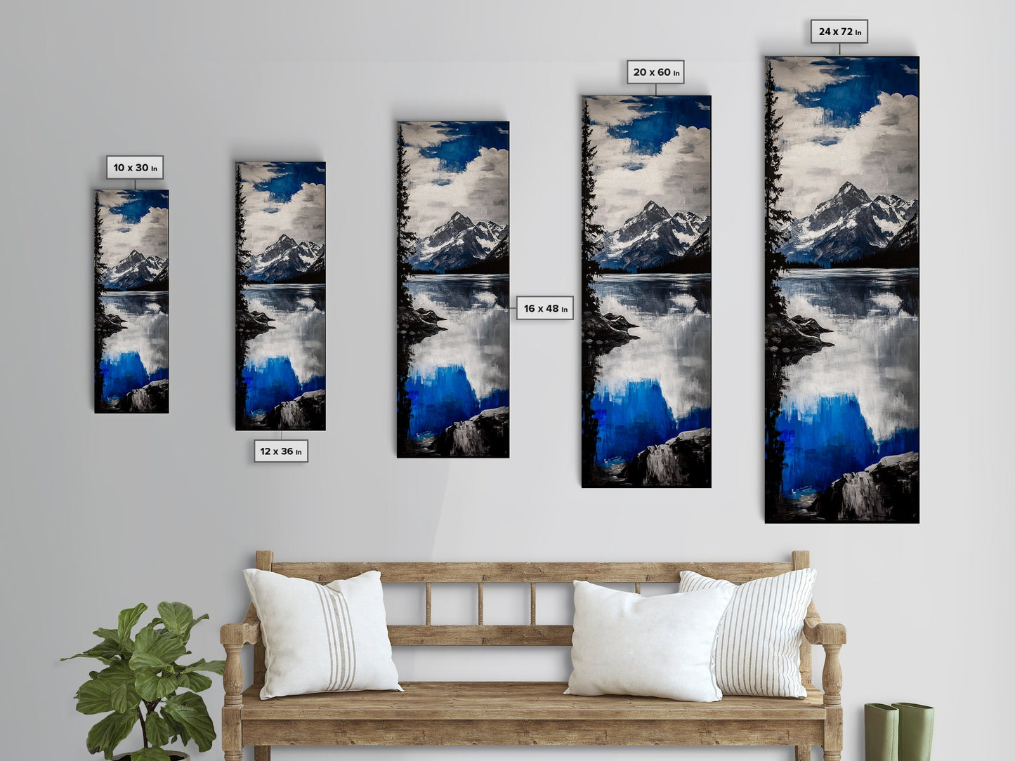 Serene Lake, Blue Mountain Reflection, Tranquil Water Art, Nature Wall Decor, Contemporary Landscape, Canvas Print