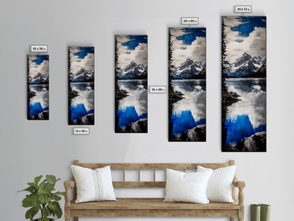 Serene Lake, Blue Mountain Reflection, Tranquil Water Art, Nature Wall Decor, Contemporary Landscape, Canvas Print