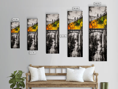 Forest Bridge, Fall Foliage, Rustic Nature Art, Woodland Pathway, Scenic Travel Decor, Living Room Wall Art, Framed Canvas Print