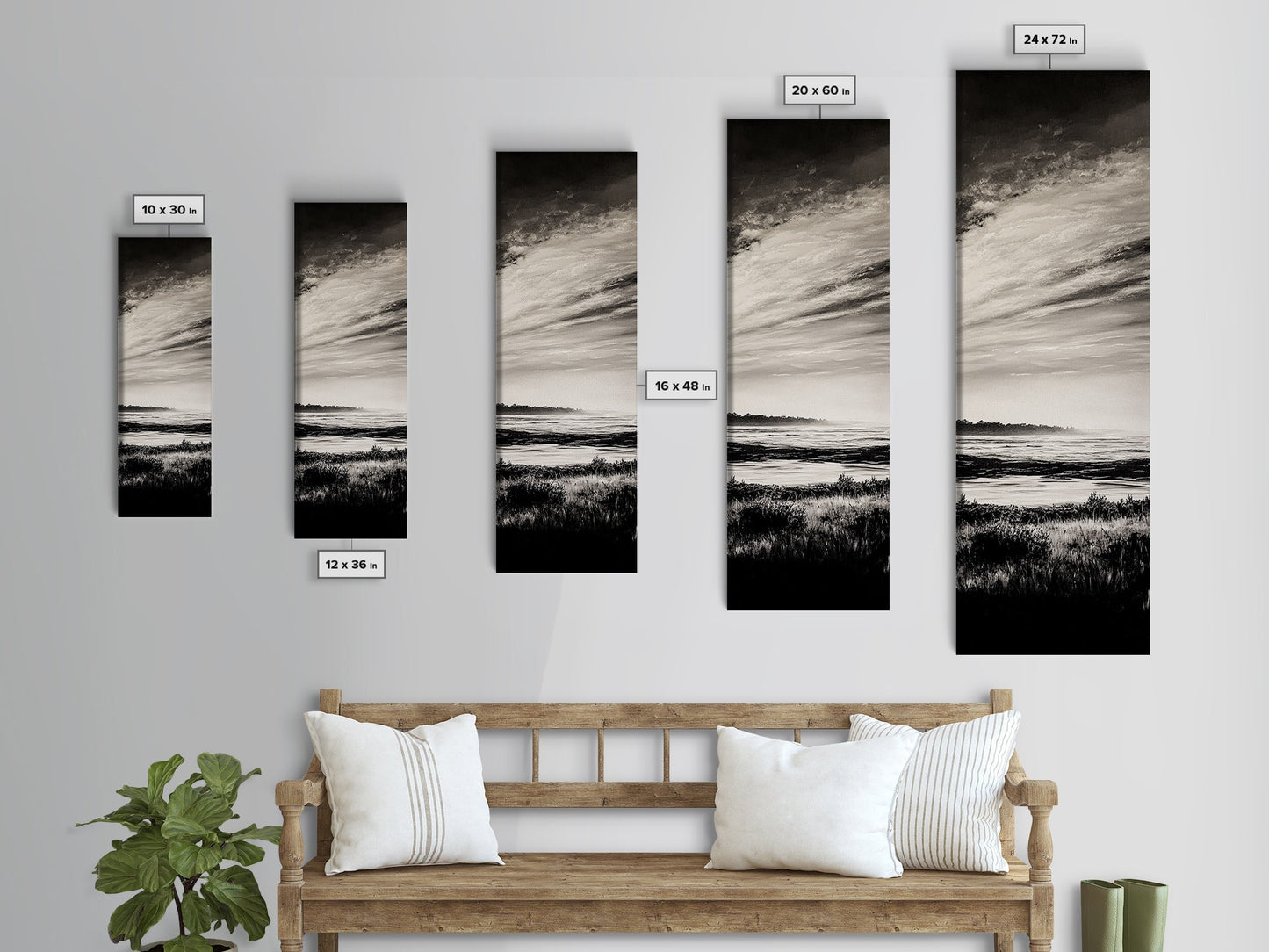 Black White, Seascape Art, Coastal Print, Framed Canvas Print, Monochrome Wall Art, Beach House Decor, Large Art, Living Room Artwork