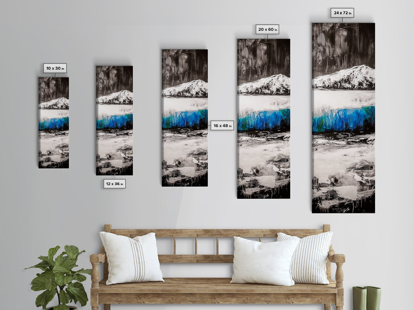 Mountain Reflection, Blue Lake Art, Nature Canvas Print, Black White Wall Art, Landscape Painting, Large Artwork, Minimalist Decor