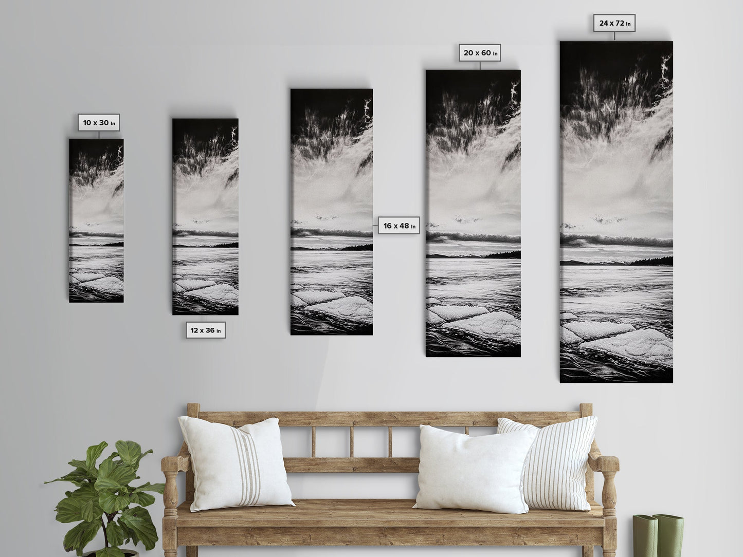 Monochrome Seascape, Minimalist Ocean Art, Black White Canvas Print, Coastal Home Decor, Large Wall Art, Beach Painting, Modern Artwork