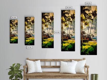 Tropical Landscape Painting, Palm Tree Art, Beach House Wall Decor, Coastal Summer Art, Vibrant Green and Yellow Art, Framed Canvas Print