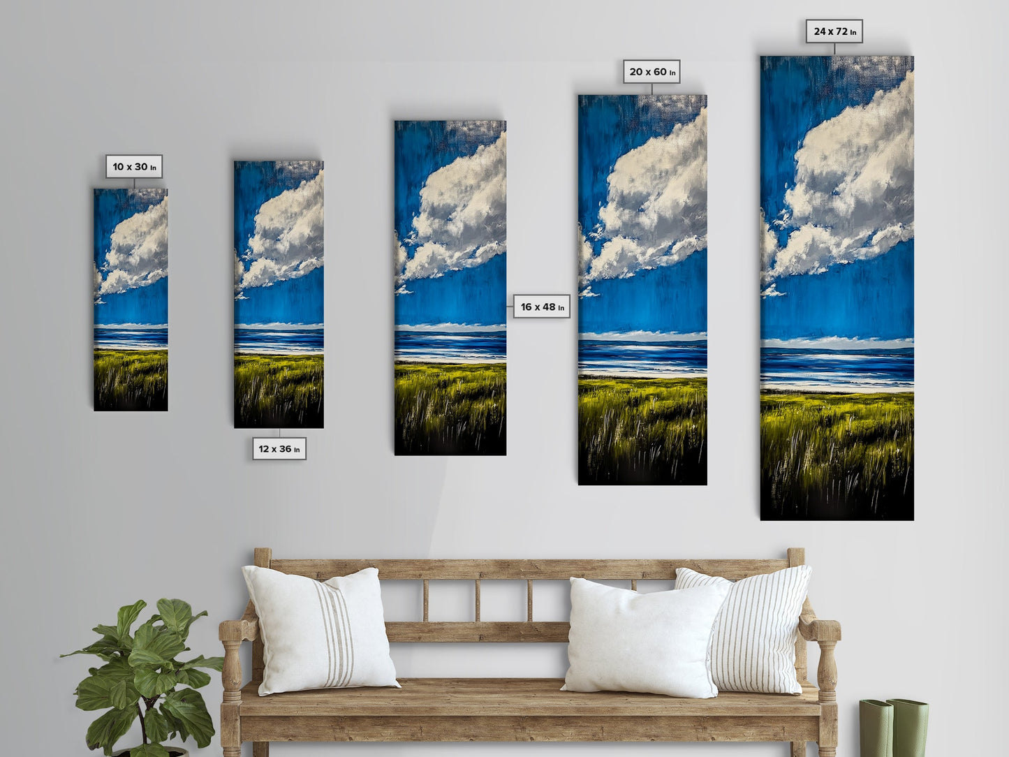 Ocean Horizon Art, Coastal Landscape Wall Decor, Sky and Clouds Painting, Serene Beach House Art, Nautical Artwork, Framed Canvas Print
