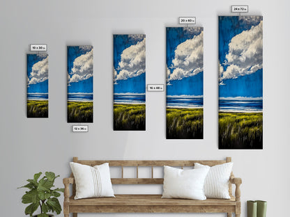 Ocean Horizon Art, Coastal Landscape Wall Decor, Sky and Clouds Painting, Serene Beach House Art, Nautical Artwork, Framed Canvas Print