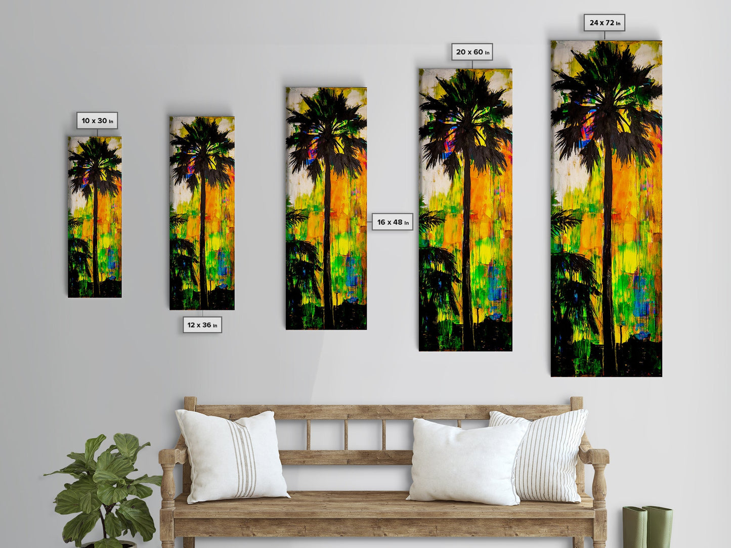 Palm Tree Sunset, Tropical Wall Art, Colorful Beach Decor, Boho Island Art, Vibrant Home Print, Living Room Art, Framed Canvas Print