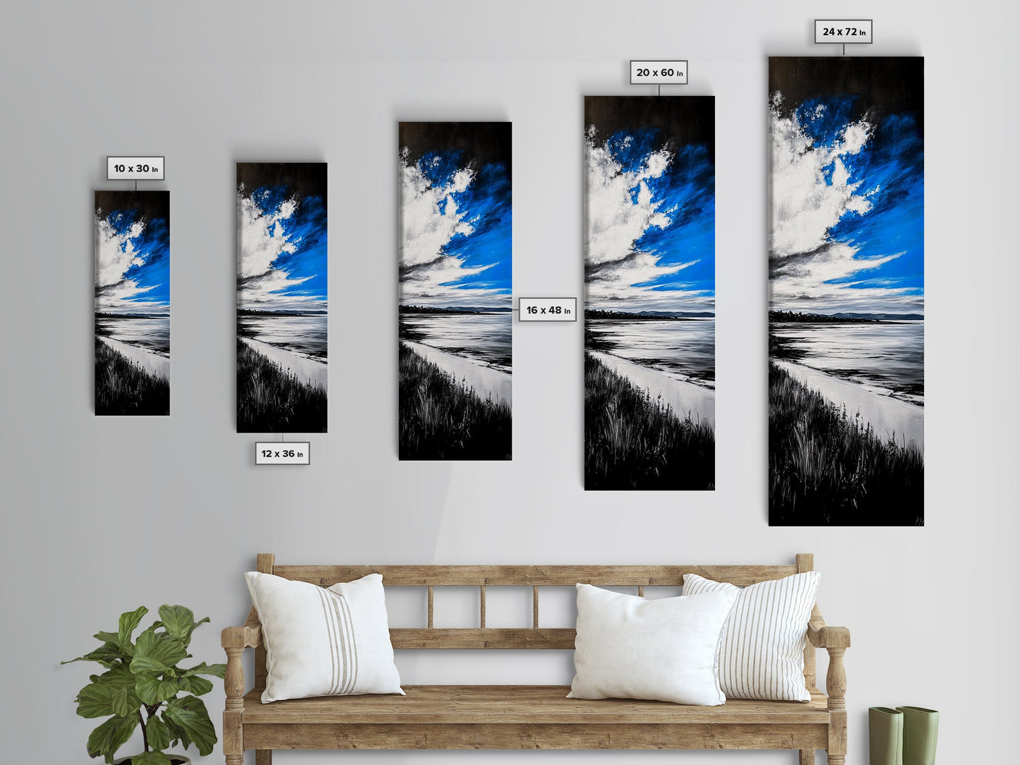 Black and White Beach, Monochrome Seascape, Moody Sky, Nature Photography, Framed Canvas Print, Minimalist Wall Art, Elegant Home Decor