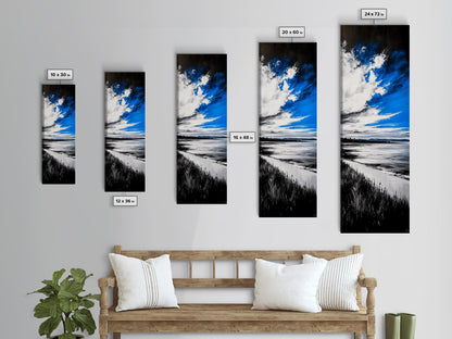 Black and White Beach, Monochrome Seascape, Moody Sky, Nature Photography, Framed Canvas Print, Minimalist Wall Art, Elegant Home Decor