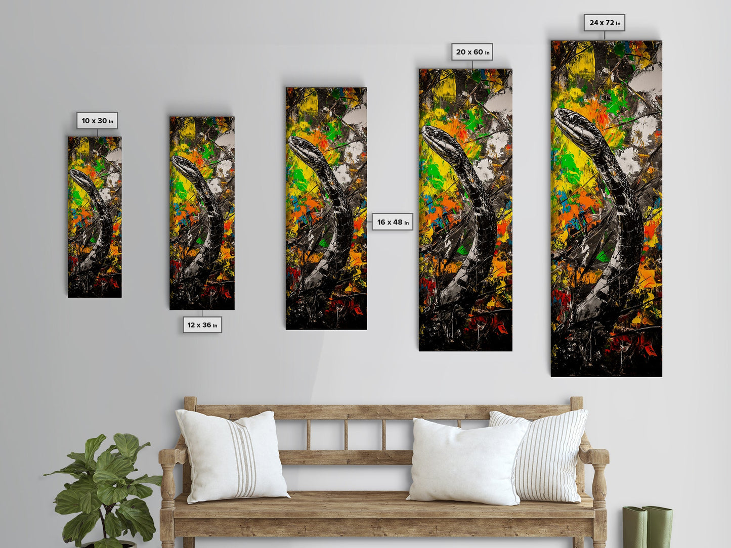 Black Snake, Abstract Colors, Edgy Animal Art, Dark Aesthetic, Framed Canvas Print, Office Wall Decor, Living Room Statement Art