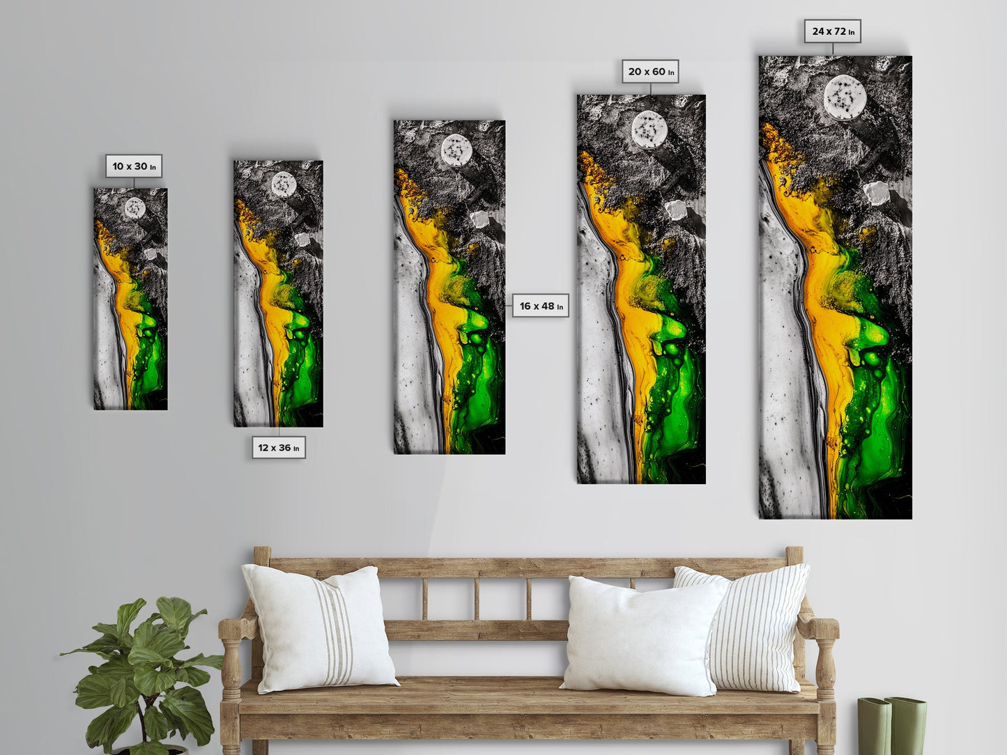 Marbled Abstract Art, Green and Yellow Fluid Painting, Modern Wall Decor, Textured Artwork, Contemporary Office Art, Framed Canvas Print