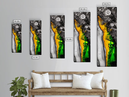 Marbled Abstract Art, Green and Yellow Fluid Painting, Modern Wall Decor, Textured Artwork, Contemporary Office Art, Framed Canvas Print
